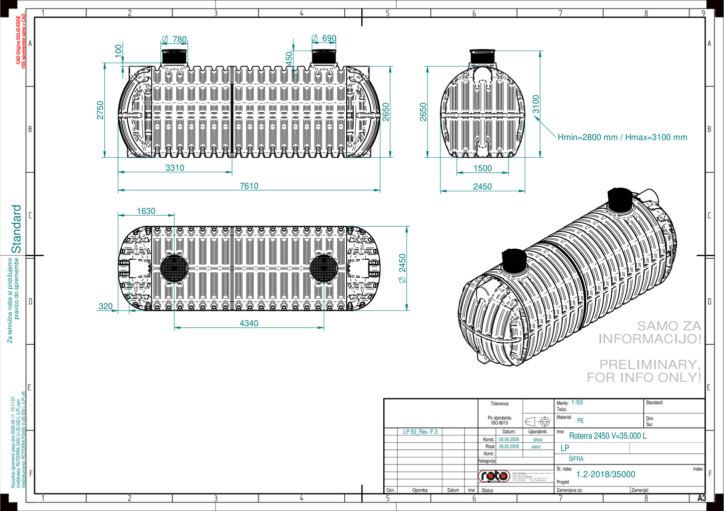 Technische tekening Roterra watertank 35000L
