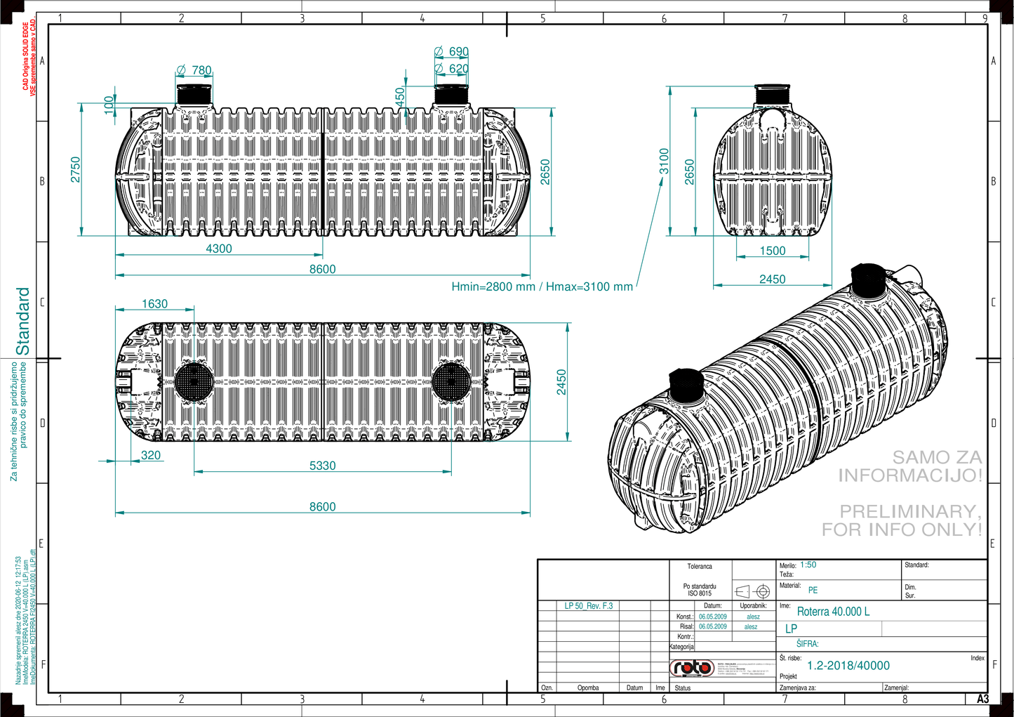 Technische tekening Roterra watertank 40000L
