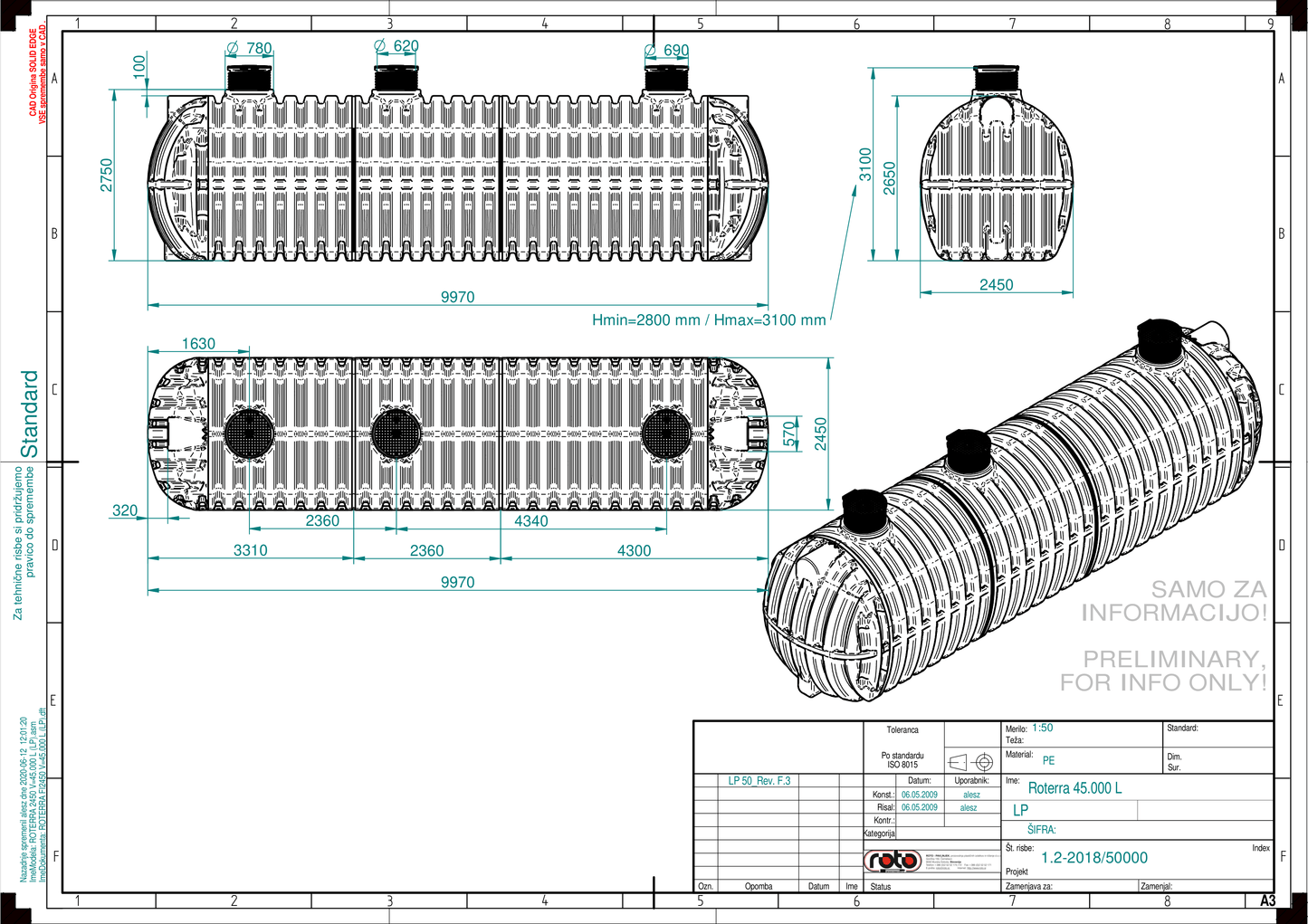 Technische tekening Roterra watertank 45000L
