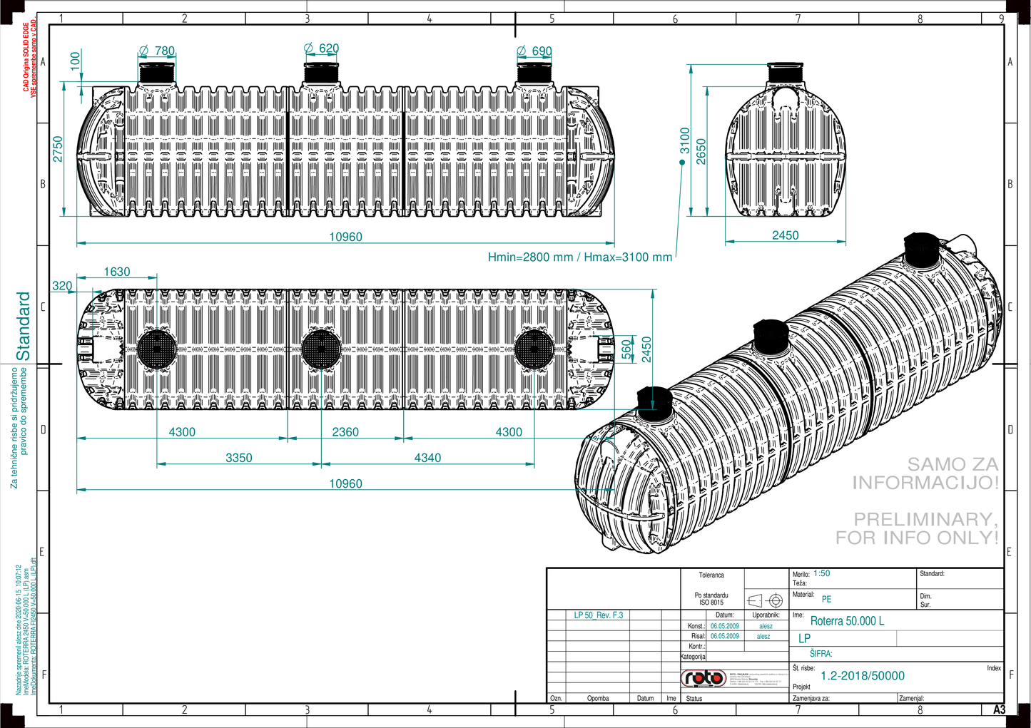 Technische tekening Roterra watertank 50000L