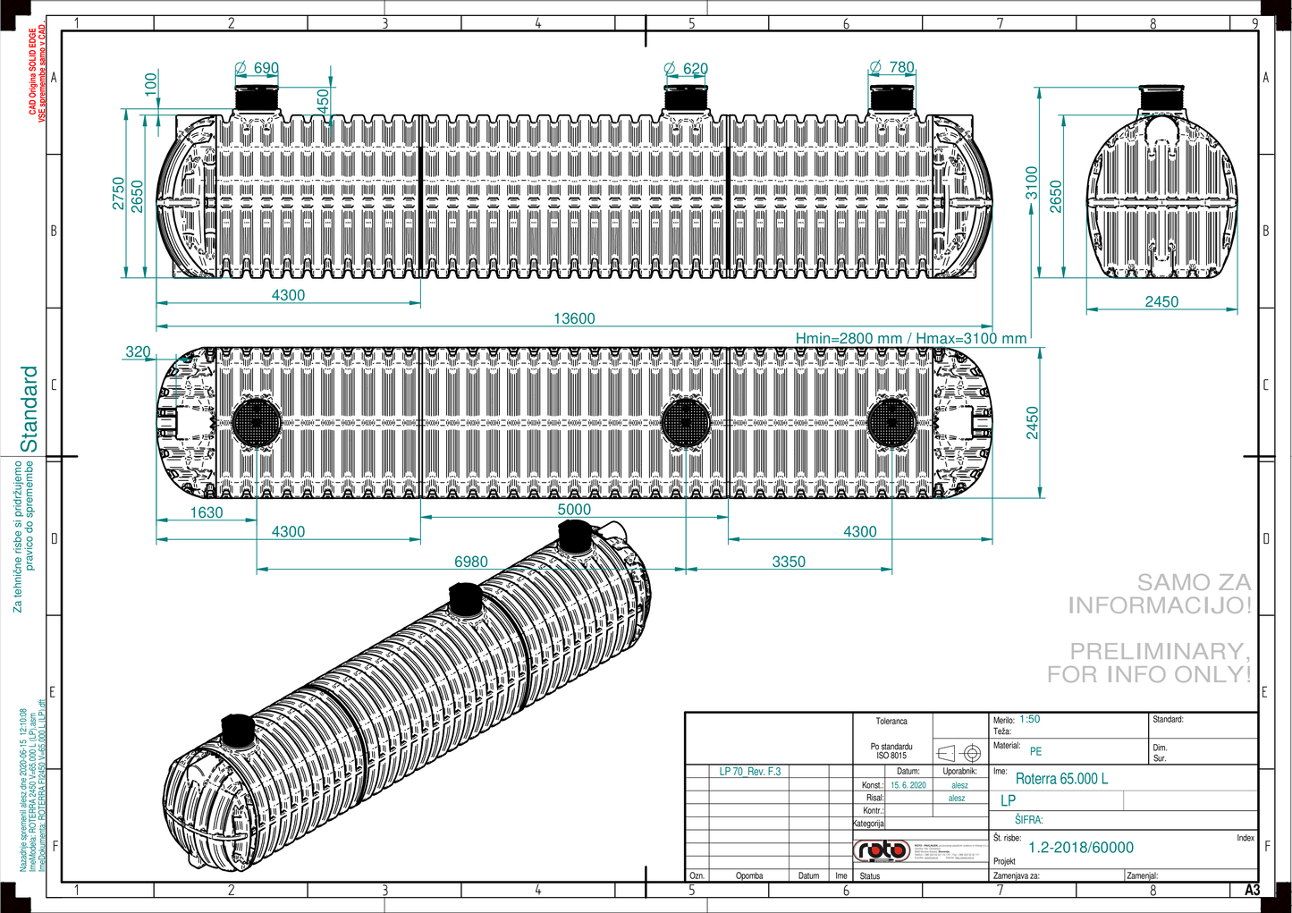 Technische tekening Roterra watertank 65000L
