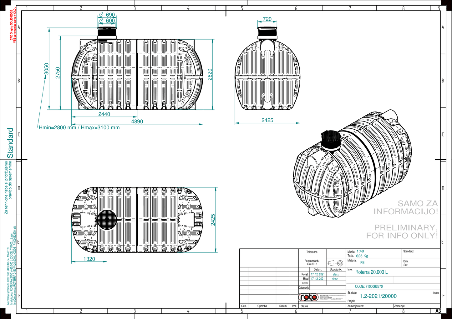 Technische tekening Roterra watertank 20000L