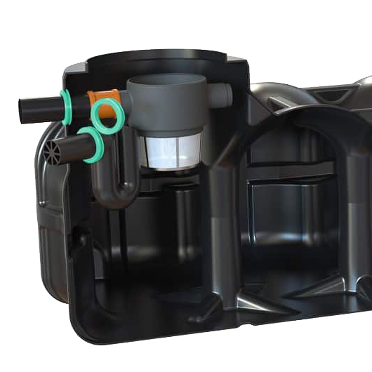 Ingebouwde filtermand + overloop sifon