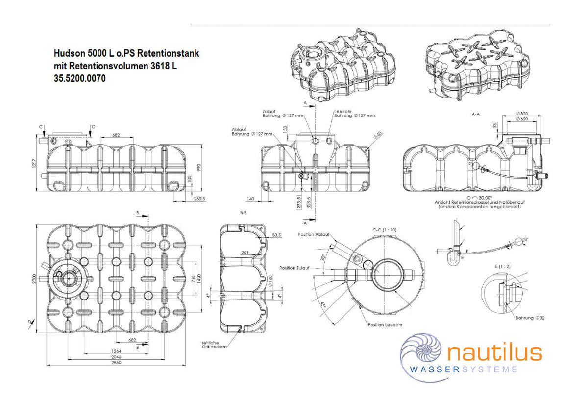 Technische tekening Hudson retentietank 5000L