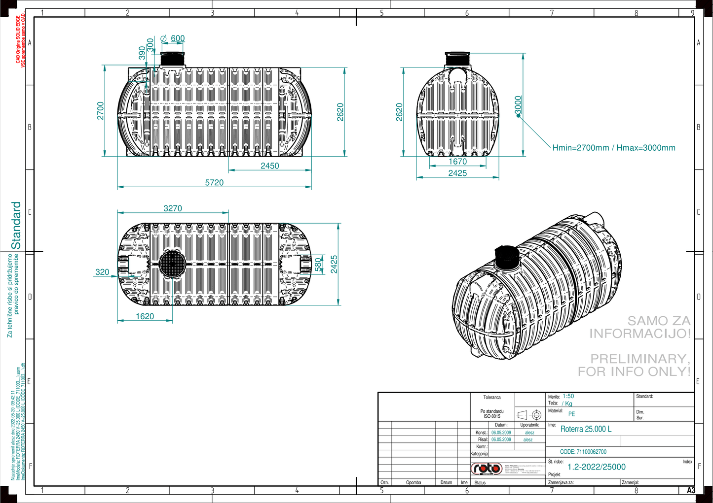 Technische tekening Roterra watertank 25000L
