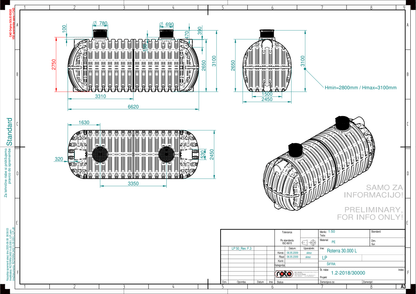 Technische tekening Roterra watertank 30000L