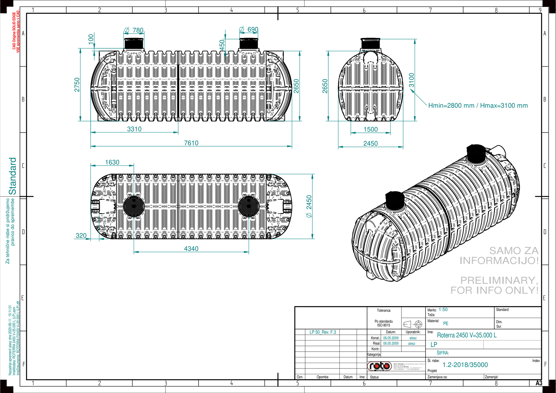 Technische tekening Roterra watertank 35000L