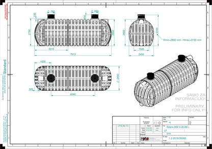 Technische tekening Roterra watertank 35000L