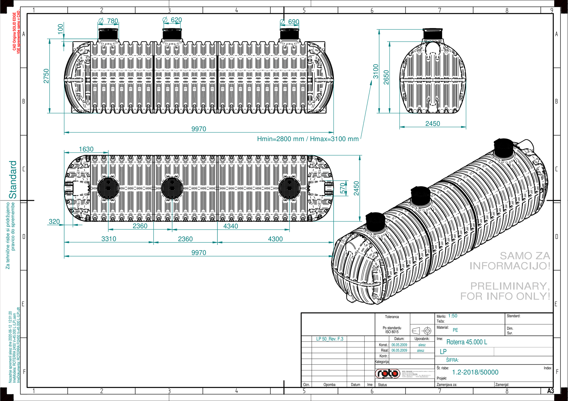 Technische tekening Roterra watertank 45000L