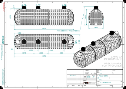 Technische tekening Roterra watertank 45000L