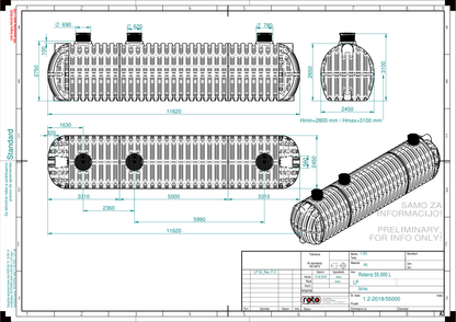 Technische tekening Roterra watertank 55000L