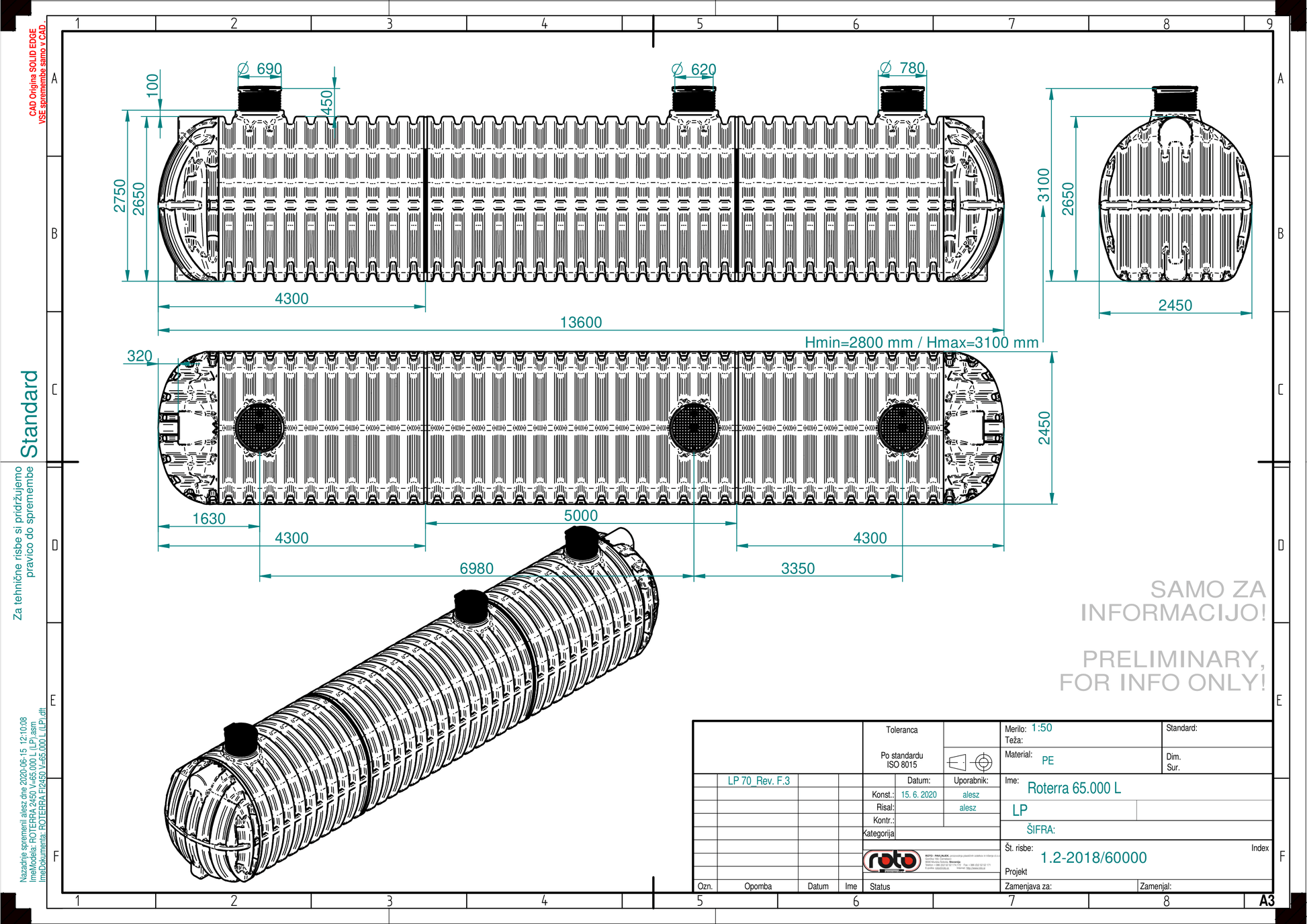 Technische tekening Roterra watertank 65000L