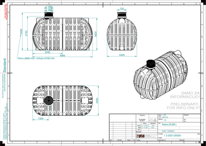 Technische tekening Roterra watertank 20000L