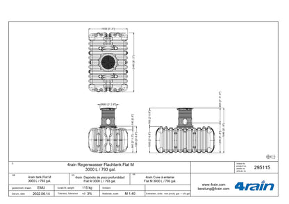 Technische tekening regenwaterput 3000L afmetingen