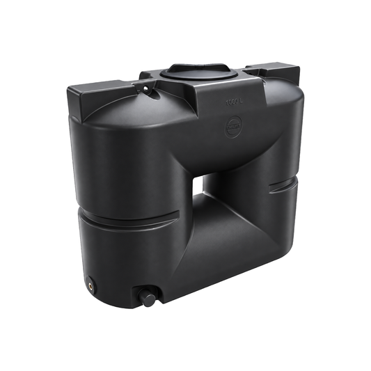 Zwarte liggende bovengrondse watertank van 1000 liter van UH Plast